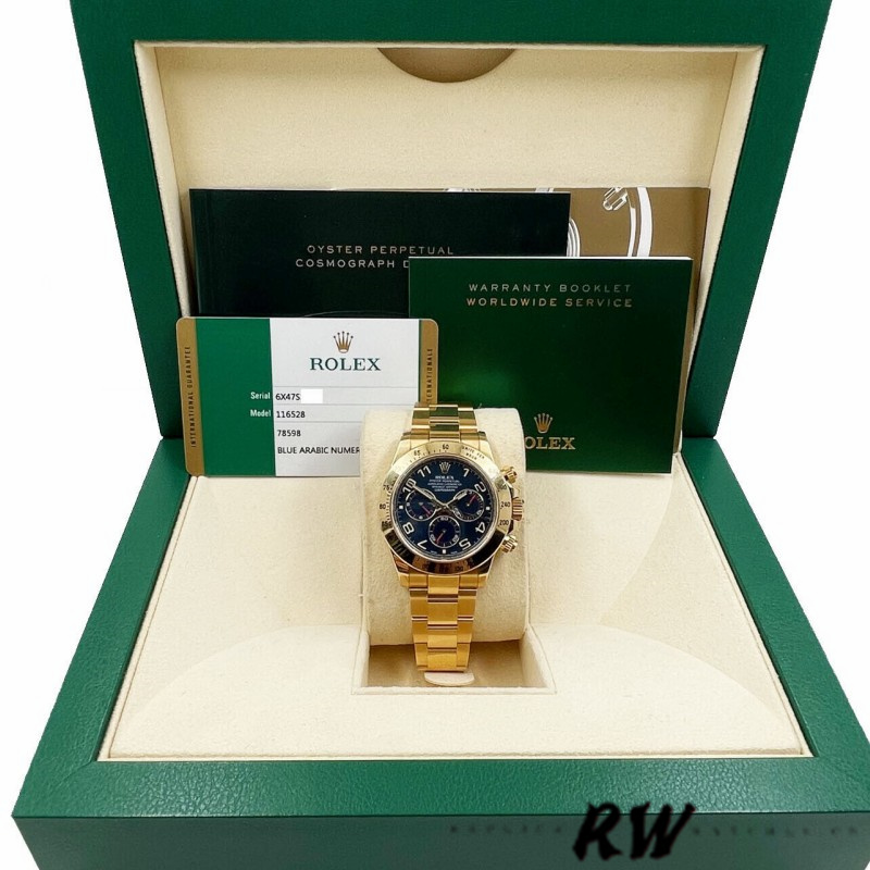Rolex Daytona 116528 Yellow Gold Blue Racing Dial 40mm Mens Replica Watch