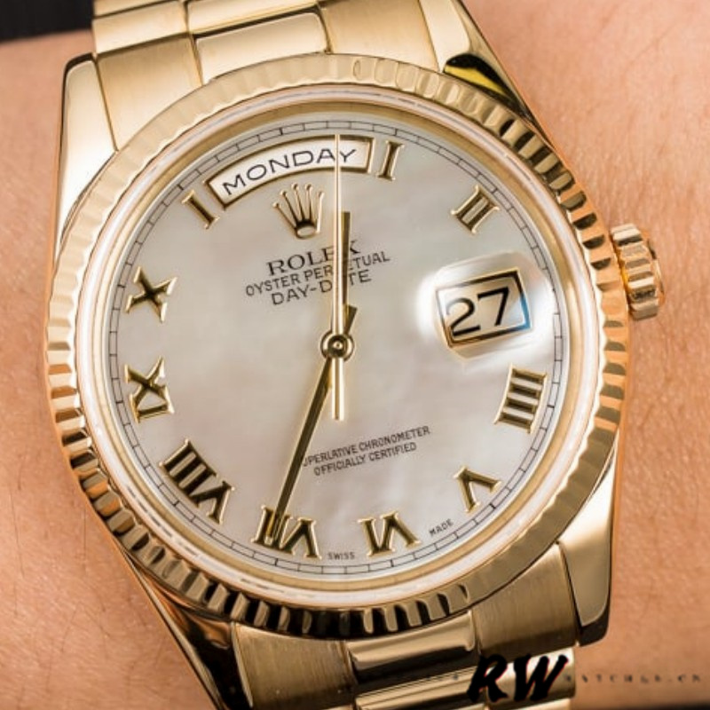 Rolex Day-Date 118238 White MOP Roman Dial 36mm Unisex Replica Watch