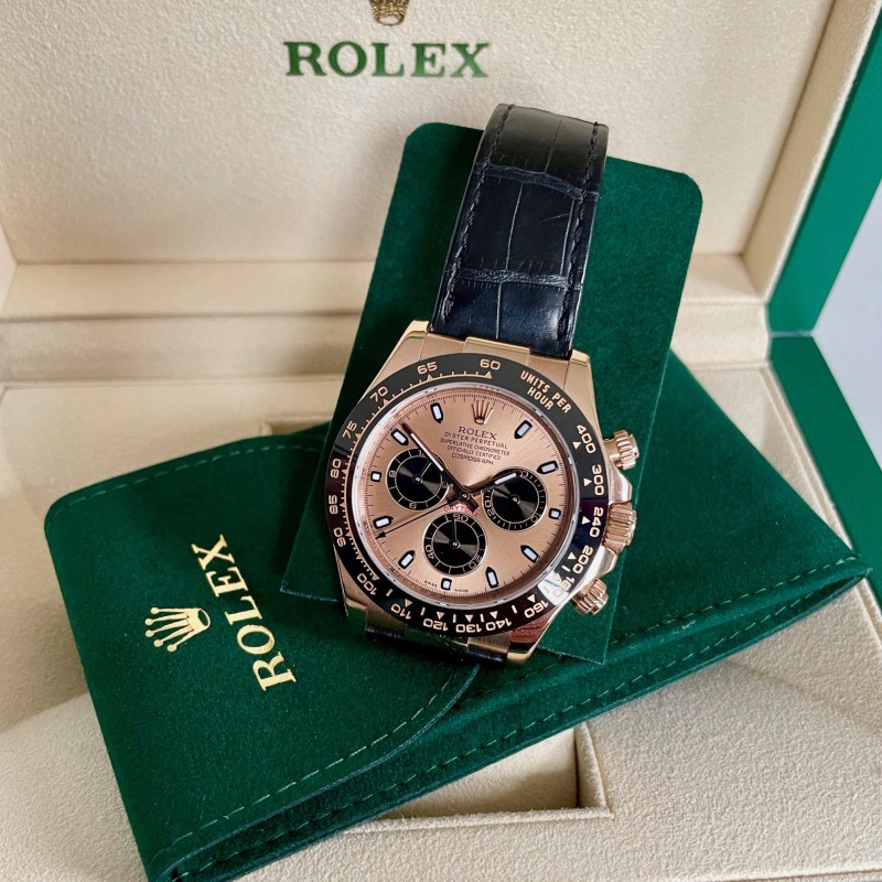 Rolex Cosmograph Daytona 116515LN Leather strap Black Pink Dial 40mm Mens Replica Watch