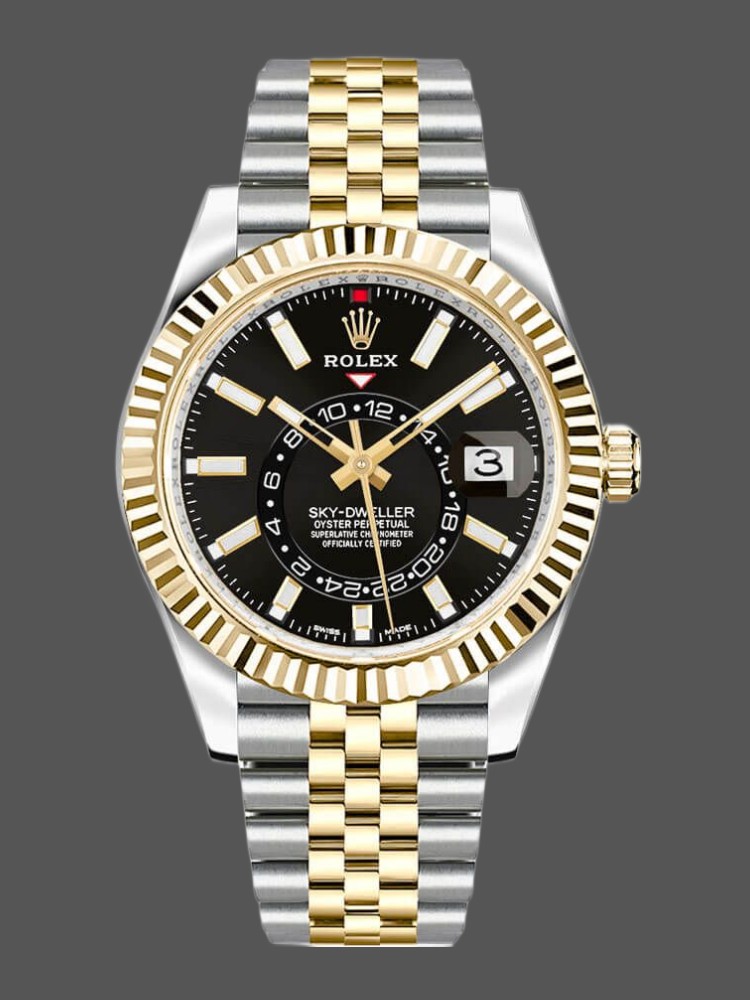 Rolex Sky-Dweller 326933 Stainless Steel Yellow Gold Black Dial 42MM Mens Replica Watch