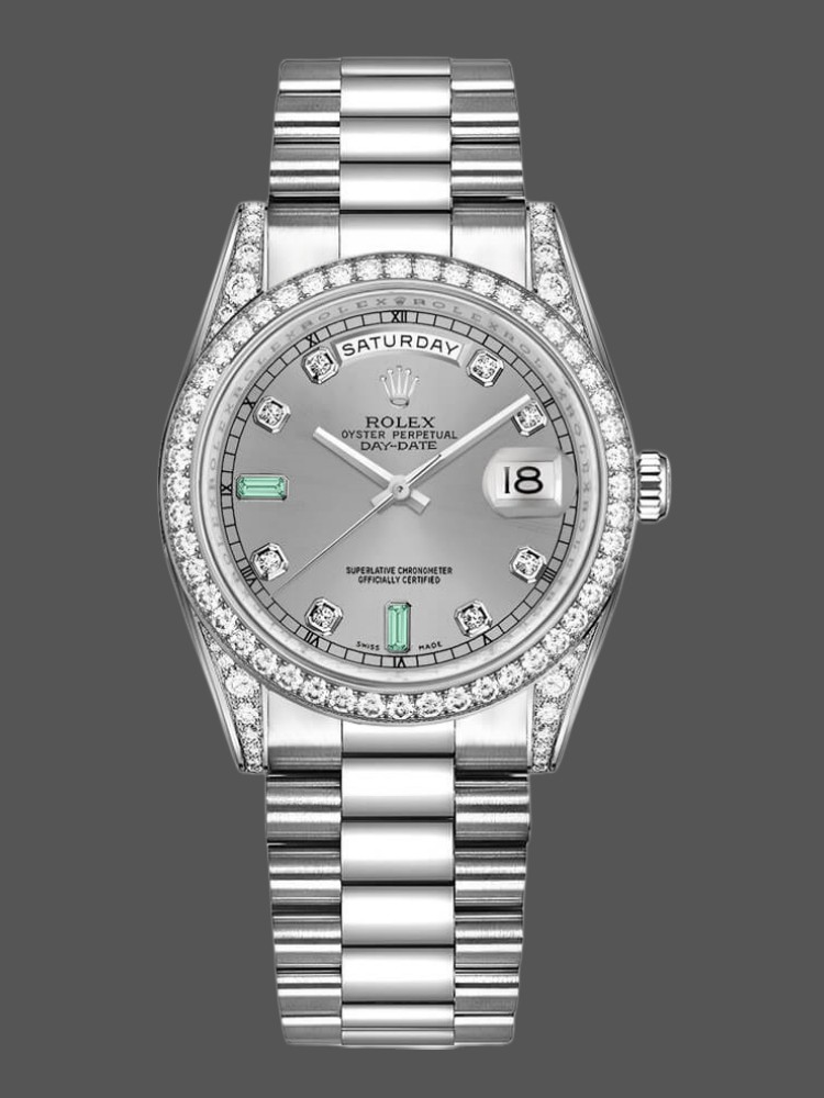 Rolex Day-Date 118389 White Gold Silver Dial 36MM Unisex Replica Watch