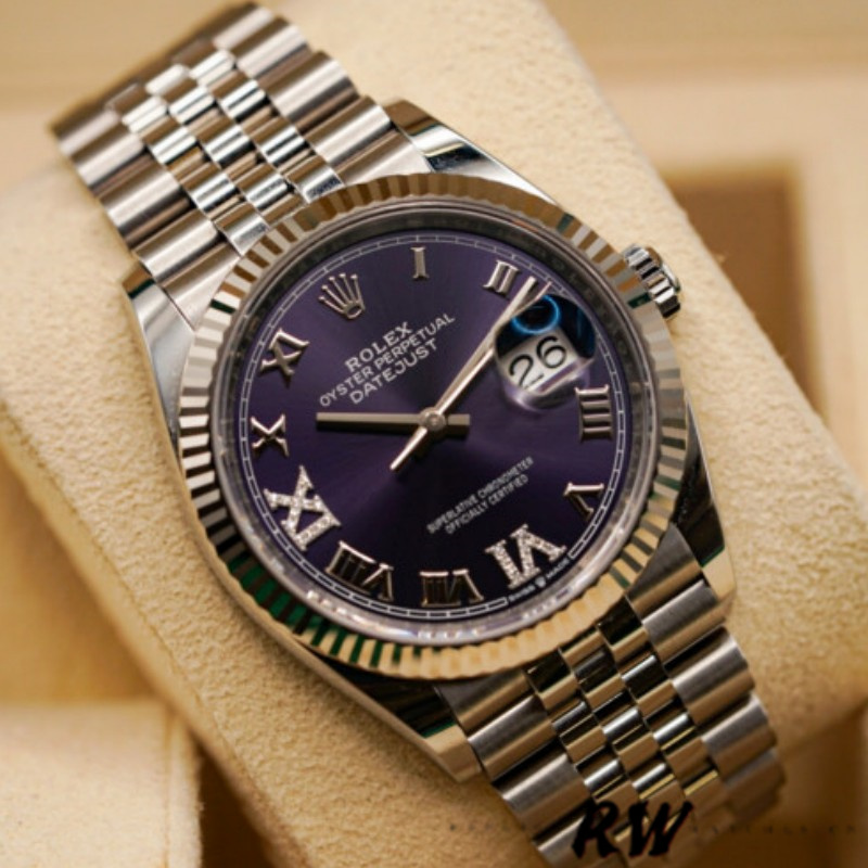 Rolex Datejust 126234 Fluted Bezel Aubergine Dial 36MM Unisex Replica Watch