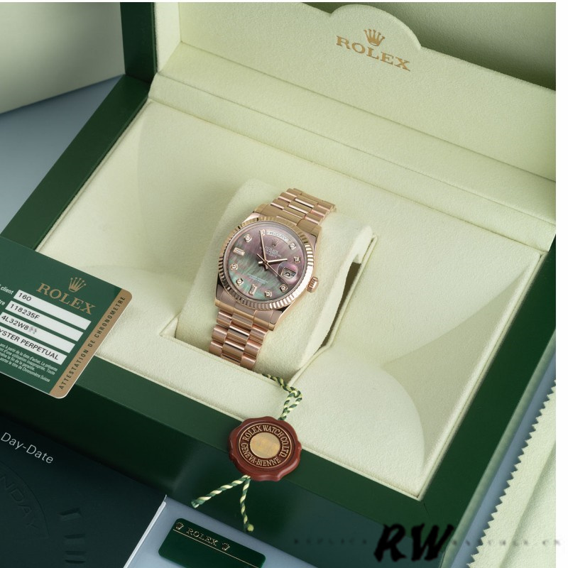 Rolex Day-Date 118235 MOP Black Dial 36mm Unisex Replica Watch