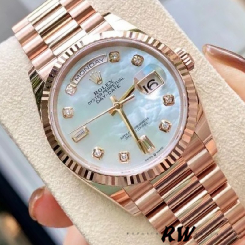 Rolex Day-Date 128235 Everose Gold MOP Dial 36MM Unisex Replica Watch