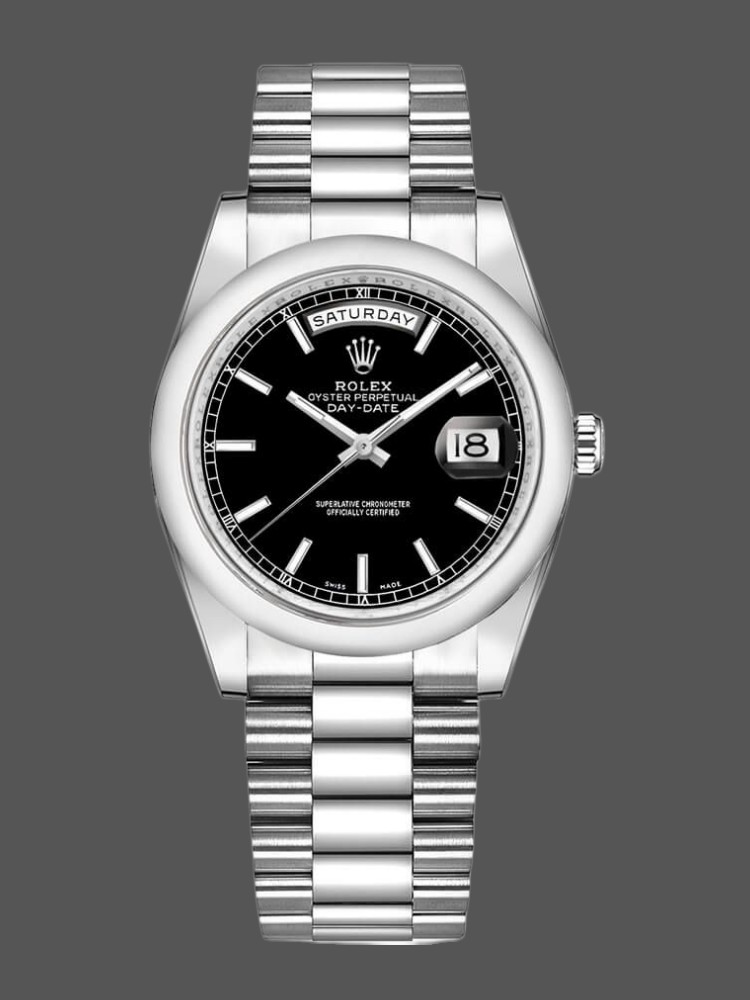 Rolex Day Date 118206 Platinum Black Dial 36mm Unisex Replica Watch