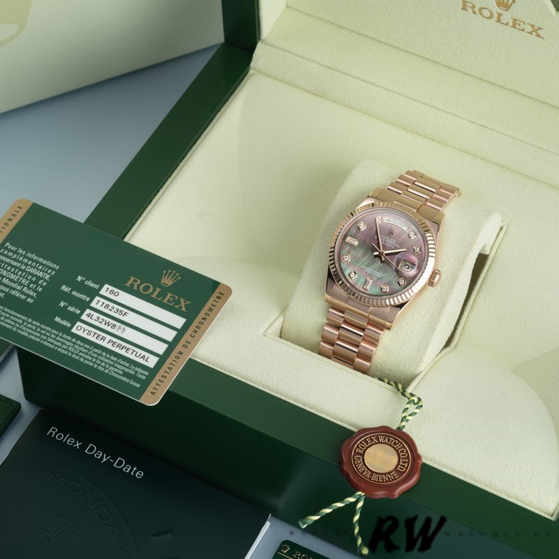 Rolex Day-Date 118205 Dark Mother of Pearl Black Dial 36mm Unisex Replica Watch