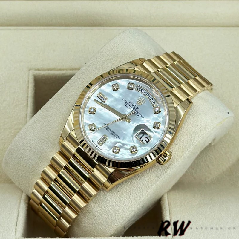 Rolex Day-Date 128238 Fluted Bezel White Mother of Pearl Dial 36MM Unisex Replica Watch