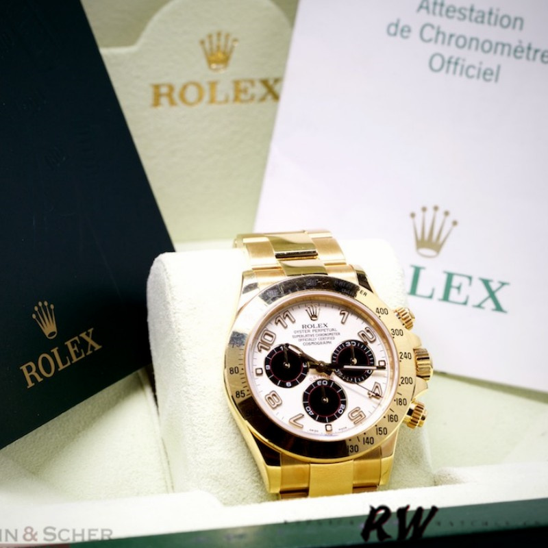 Rolex Daytona 116528 White Arabic Dial Yellow Gold 40mm Mens Replica Watch