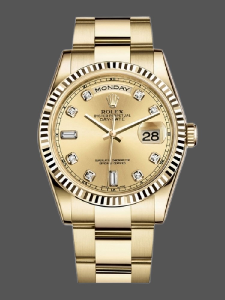 Rolex Day-Date 118238 Champagne Diamond Dial 36mm Unisex Replica Watch
