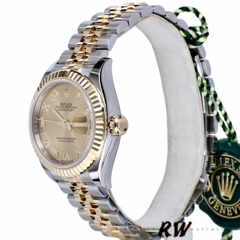 Rolex Datejust 279173 Champagne Roman Numeral Dial Fluted Bezel 28mm Lady Replica Watch