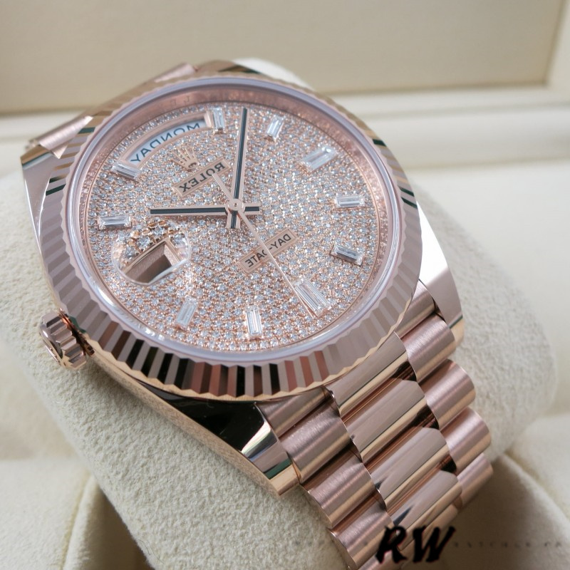 Rolex Day-Date 228235 Diamond Paved Dial Fluted Bezel 40mm Mens Replica Watch