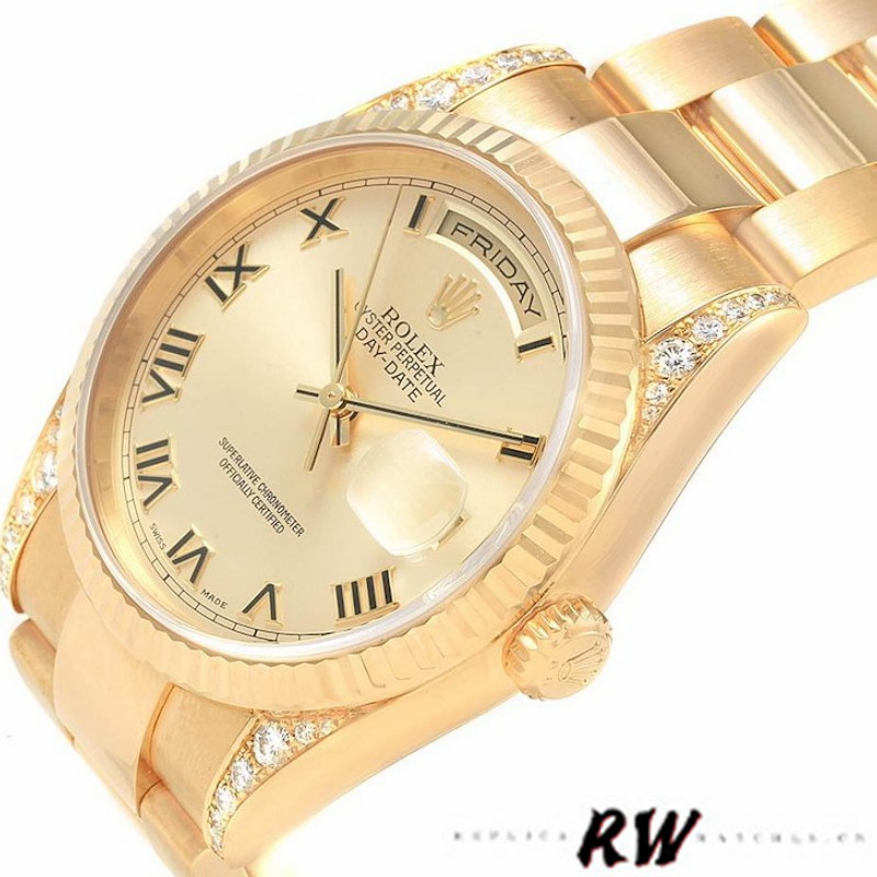 Rolex Day-Date 118338 Yellow gold Champagne Dial Roman Numerals 36mm Unisex Replica Watch