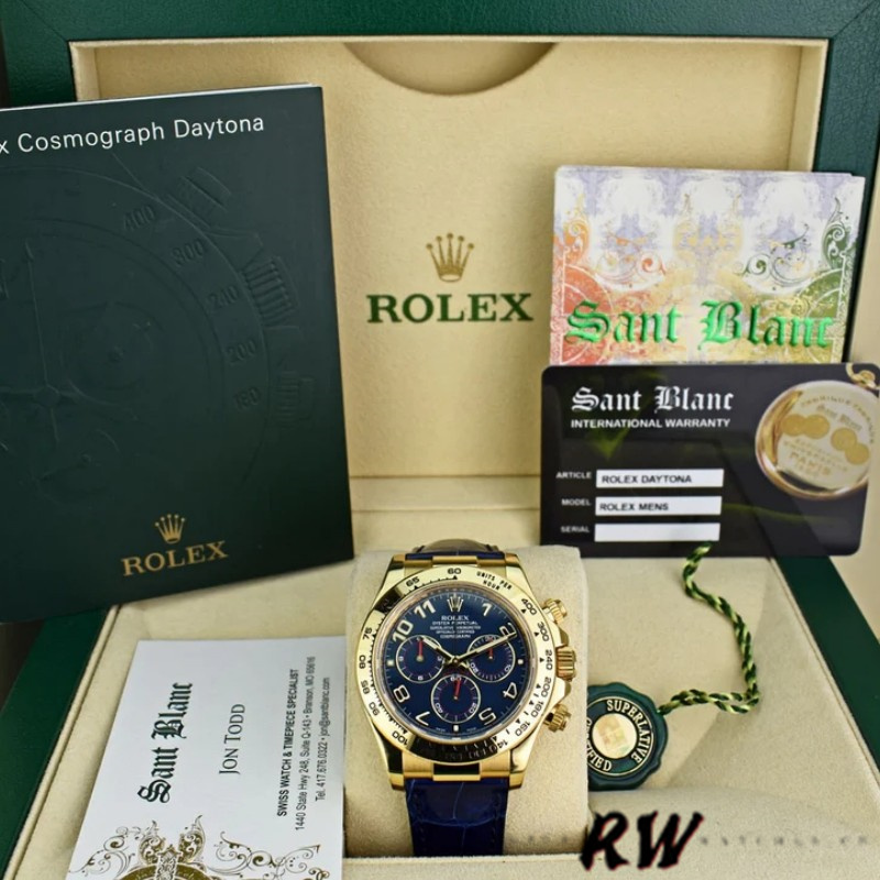 Rolex Cosmograph Daytona 116518 Leather strap Blue Dial 40mm Mens Replica Watch