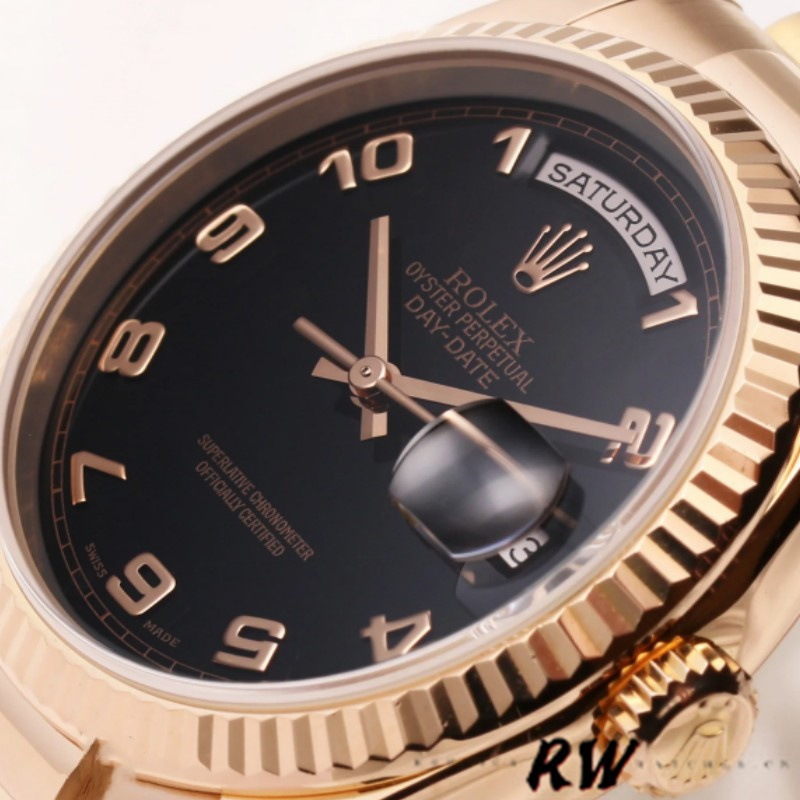 Rolex Day-Date 118235 Rose Gold Black Arabic Dial 36mm Unisex Replica Watch