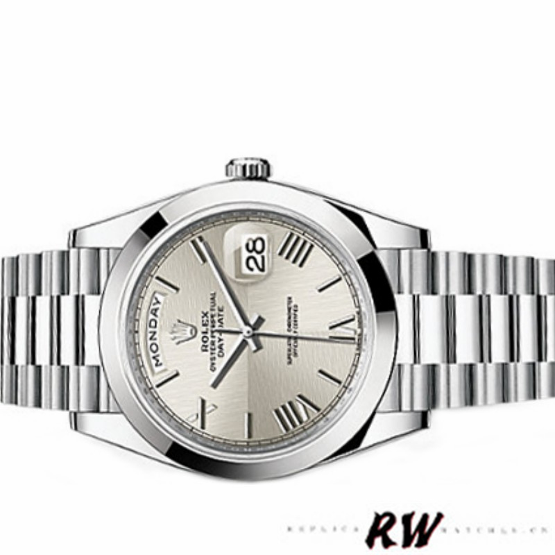Rolex Day-Date 228206 Silver Roman Numeral Dial Platinum 40MM Mens Replica Watch