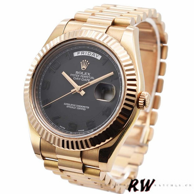 Rolex Day-Date 218235 Black Concentric Arabic Dial Rose Gold 41MM Mens Replica Watch