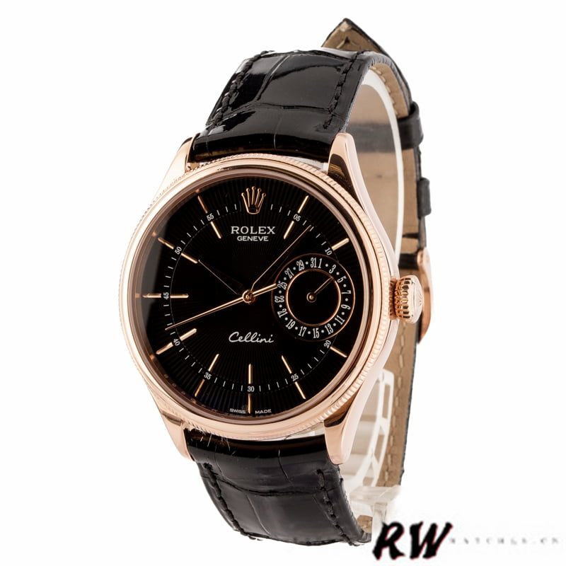 Rolex Cellini Date 50515 Rose Gold Black Index Dial 39mm Mens Replica Watch