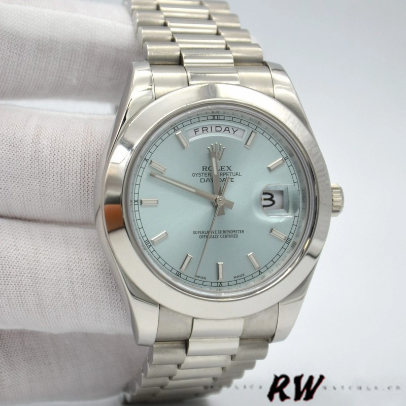 Rolex Day-Date 218206 Ice Blue Index Dial Platinum 41MM Mens Replica Watch