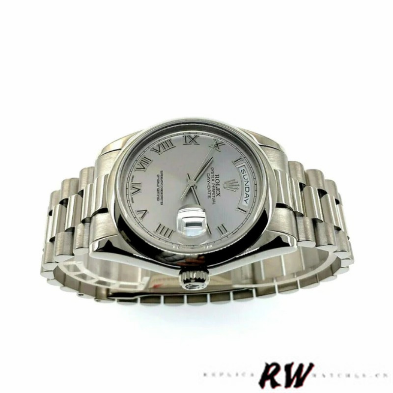 Rolex Day-Date 118209 White Gold Silver Dial Automatic 36mm Unisex Replica Watch