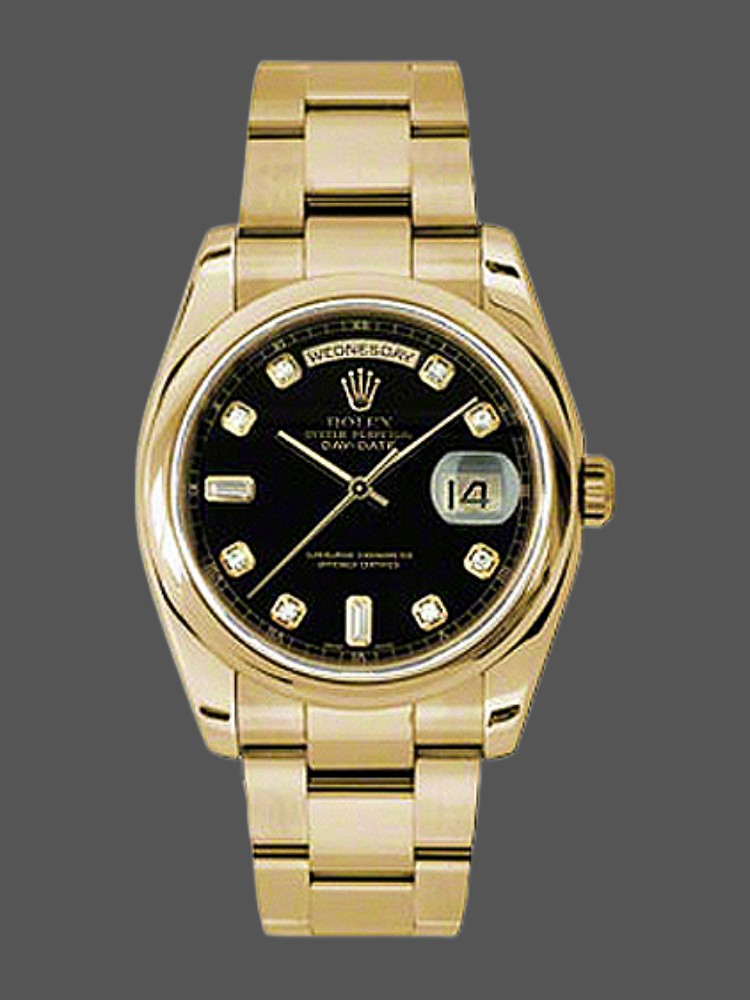 Rolex Day-Date 118208 Black Diamond Dial Yellow Gold 36mm Unisex Replica Watch