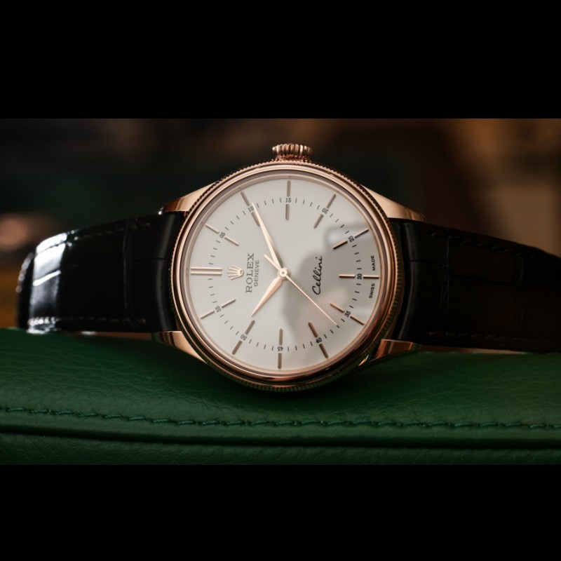 Rolex Cellini Time 50505 Black Leather Strap White Dial 39mm Mens Replica Watch