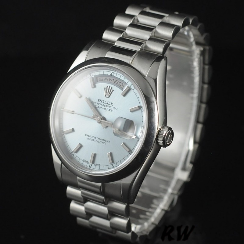 Rolex Day-Date 118206 Ice Blue Dial Polished Platinum Bezel 36mm Unisex Replica Watch