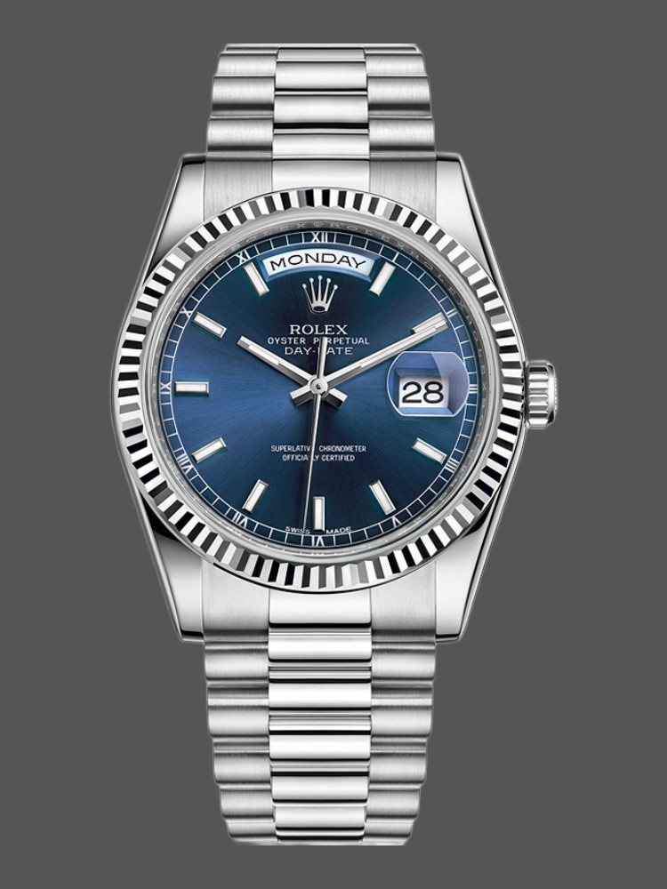 Rolex Day-Date 118239 White Gold Blue Dial 36mm Unisex Replica Watch