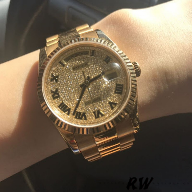 Rolex Day-Date 118238 Pave diamond dial 36mm Unisex Replica Watch
