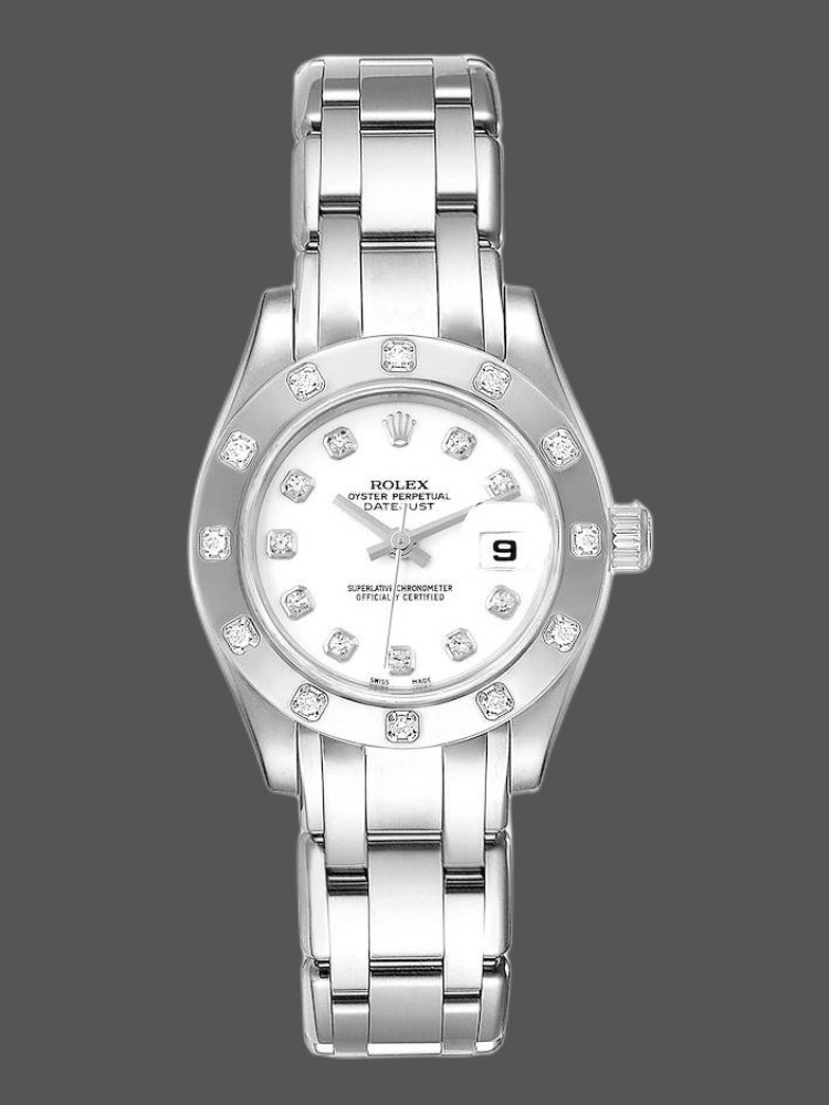 Rolex Pearlmaster 80319 White Dial Diamond 29MM Lady Replica Watch