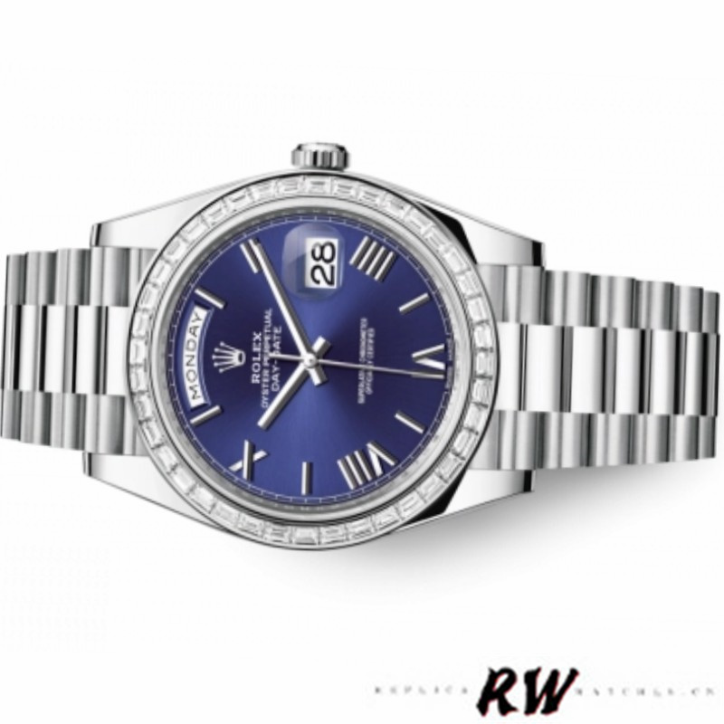 Rolex Day-Date 228396TBR Blue Dial Platinum Diamond Bezel 40mm Mens Replica Watch