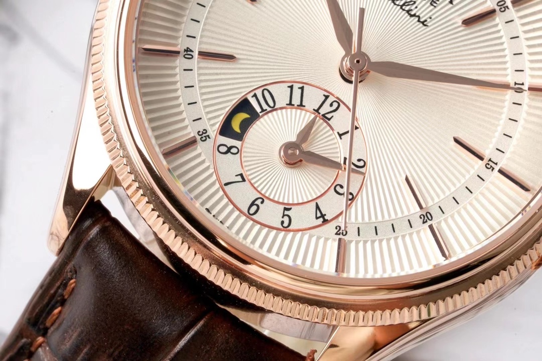 Rolex Cellini Dual Time 50525 Silver Dial Brown Leather Strap 39mm Mens Replica Watch