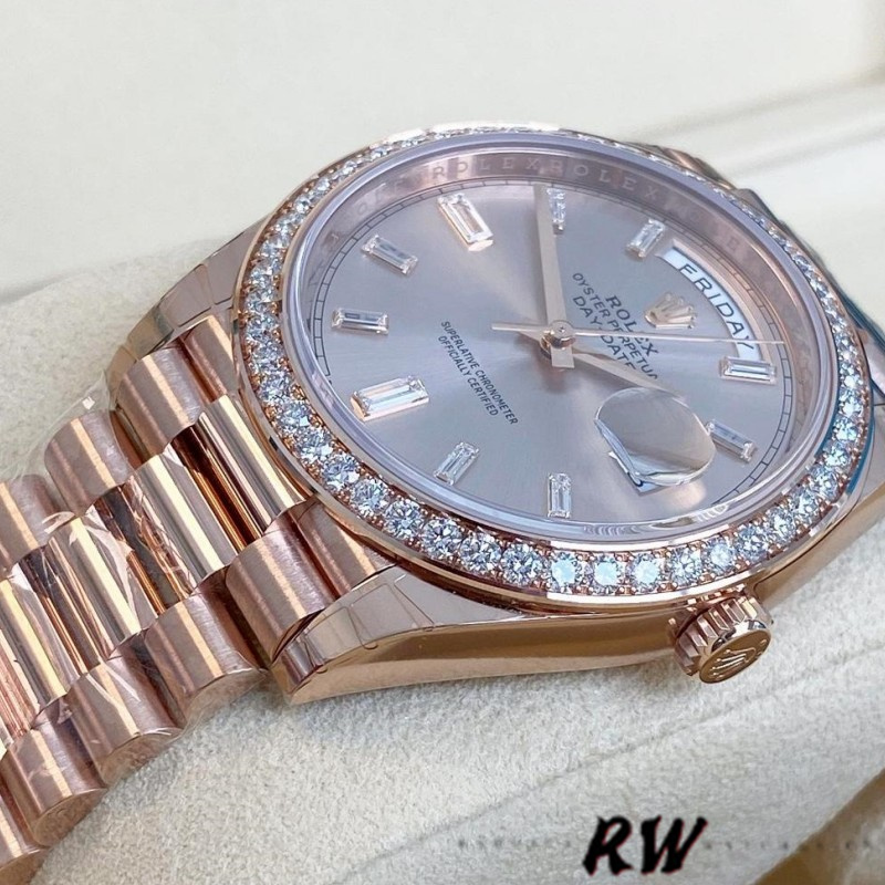 Rolex Day-Date 228345RBR 0007 Sundust Diamond Dial Diamond Bezel 40mm Mens Replica Watch
