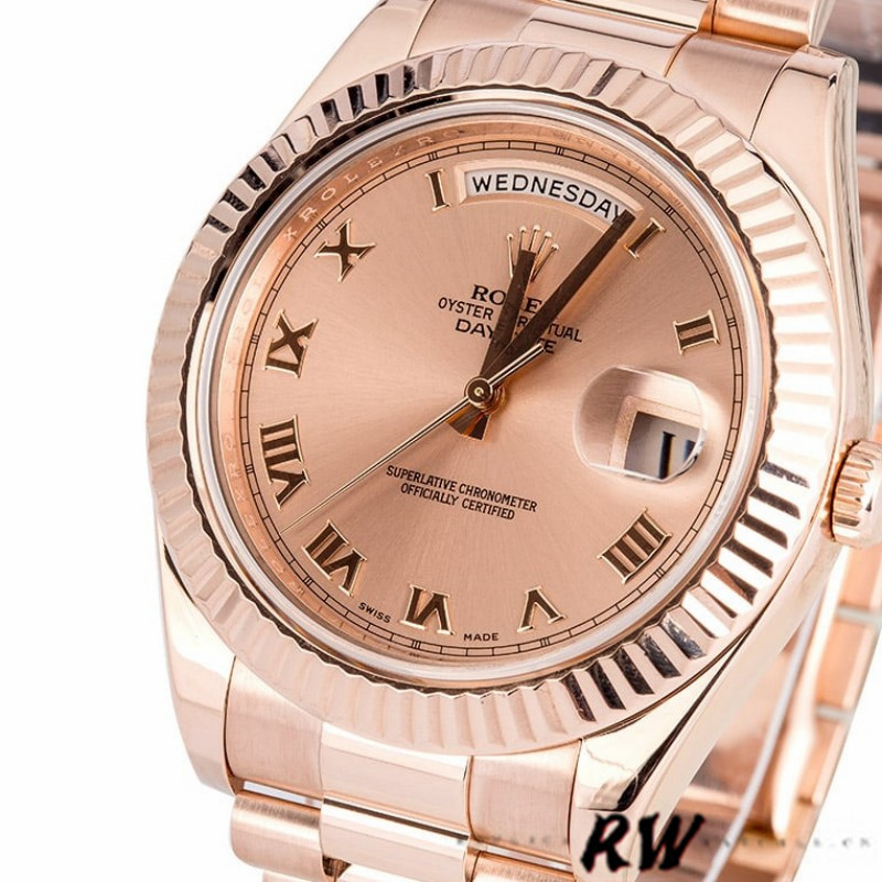 Rolex Day-Date 218235 Pink Roman Numerals Dial Rose Gold 41MM Mens Replica Watch