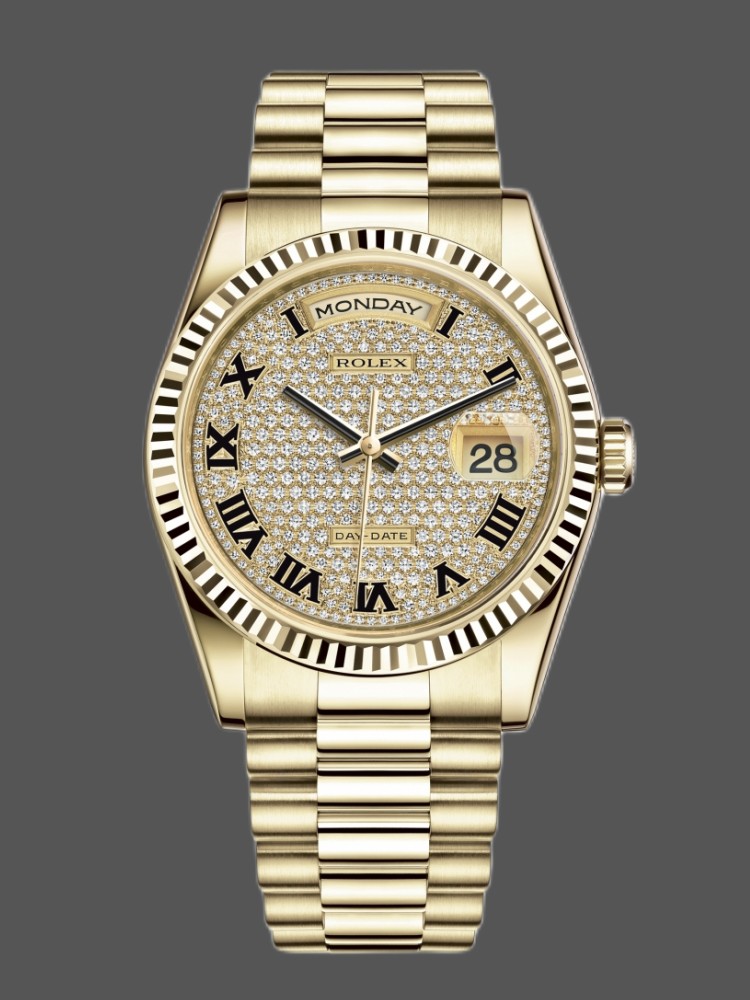 Rolex Day-Date 118238 Pave diamond dial 36mm Unisex Replica Watch