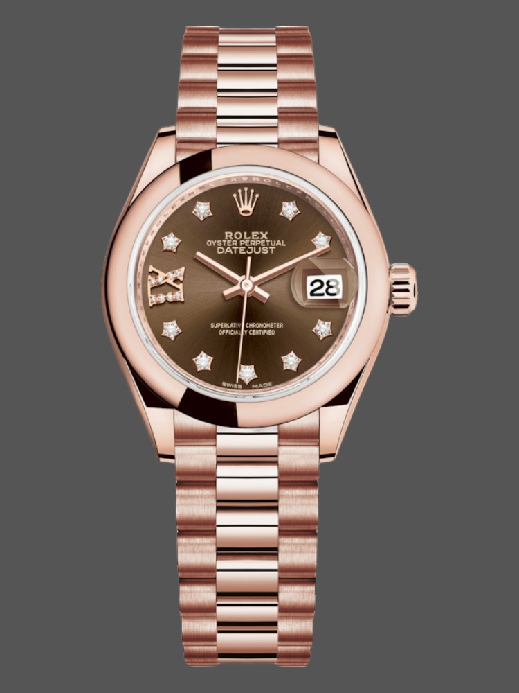 Rolex Datejust 279165 Chocolate Brown Diamonds Dial Domed Bezel 28mm Lady Replica Watch