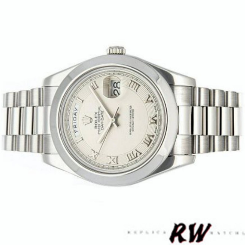 Rolex Day-Date 218206 Concentric Circle Ivory Roman Numeral Dial Platinum 41MM Mens Replica Watch