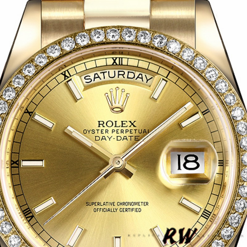 Rolex Day Date 118348 Champagne Index Dial Yellow Gold 36mm Unisex Replica Watch