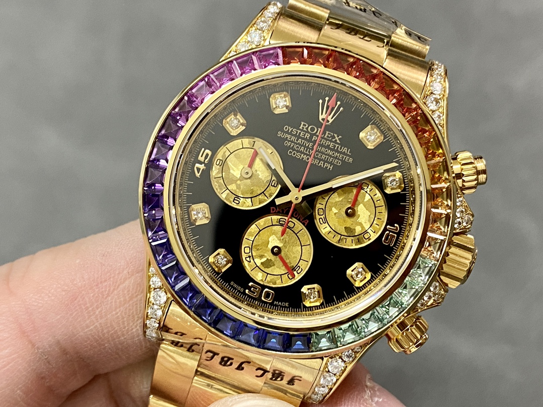 Rolex Daytona 116598 Yellow Gold Black Diamond Dial 40MM Mens Replica Watch