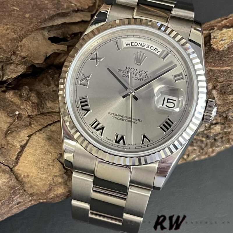 Rolex Day-Date 118239 white gold Silver Roman Numeral 36mm Unisex Replica Watch