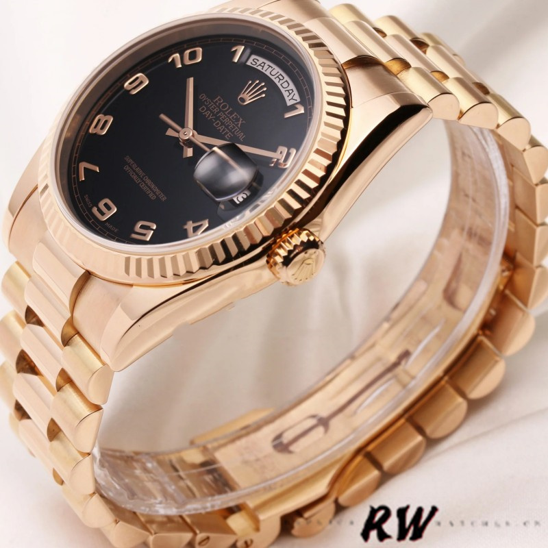 Rolex Day-Date 118235 Rose Gold Black Arabic Dial 36mm Unisex Replica Watch