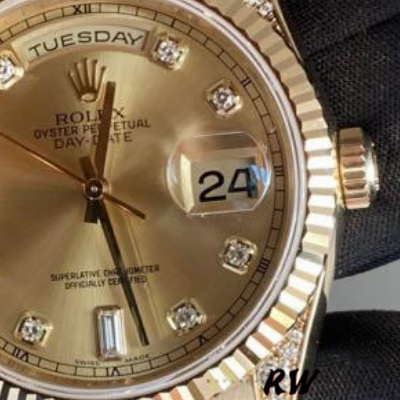 Rolex Day-Date 118338 Yellow Gold Champagne Diamonds Dial 36mm Unisex Replica Watch