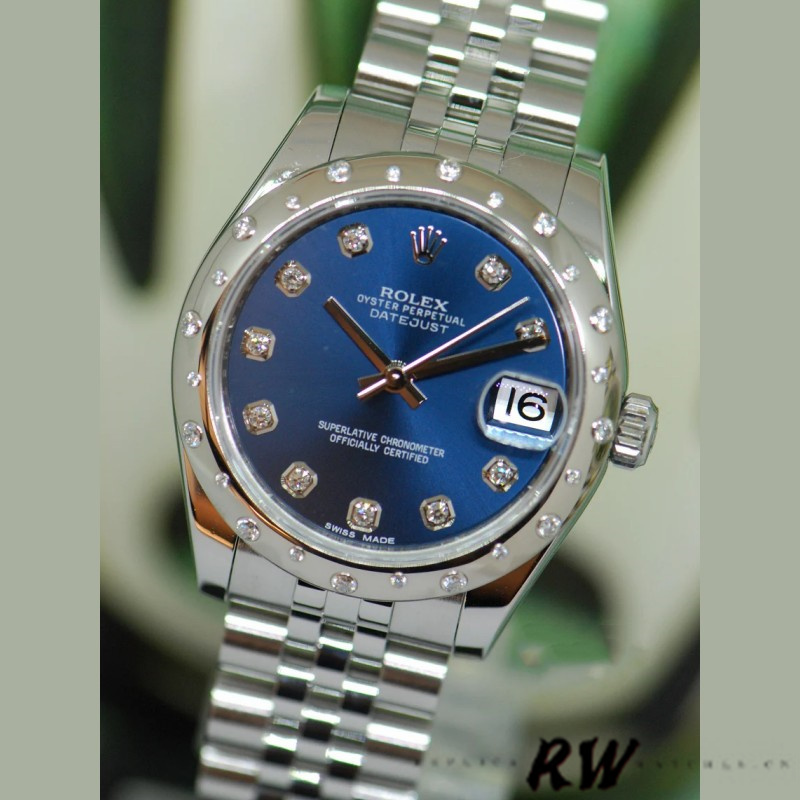 Rolex Datejust 178344 Blue Diamond Dial Jubilee Bracelet 31MM Lady Replica Watch