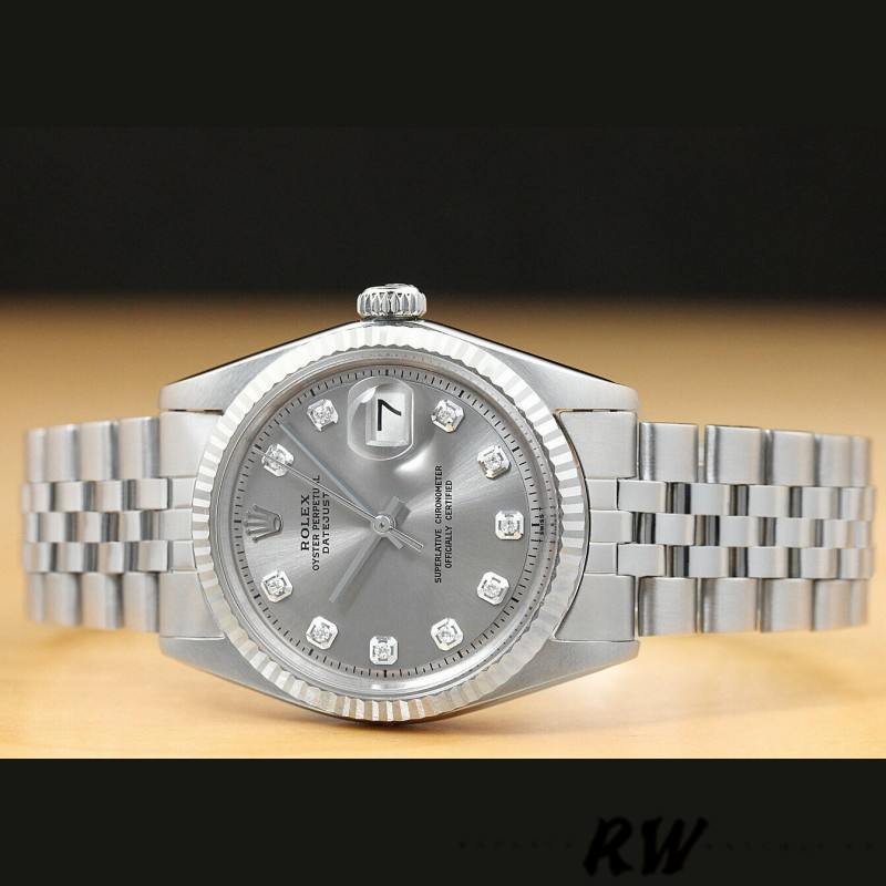 Rolex Datejust 179174 Rhodium Grey Diamond Dial Fluted Bezel 26MM Lady Replica Watch