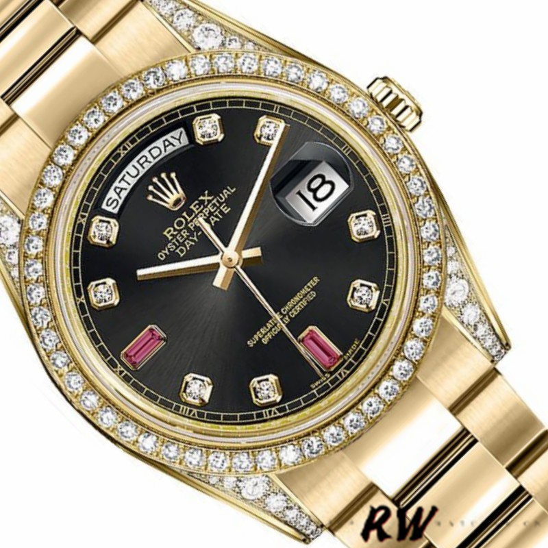 Rolex Day-Date 118388 Black Diamond Rubies Dial 36mm Unisex Replica Watch