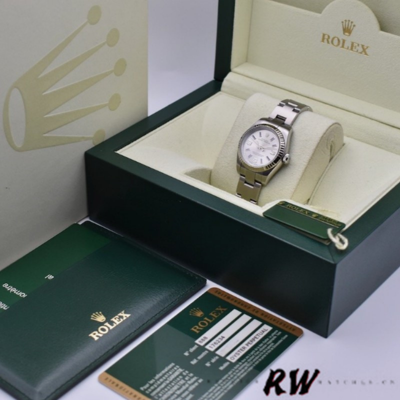 Rolex Oyster Perpetual 176234 Silver Dial Blue Baton 26MM Lady Replica Watch