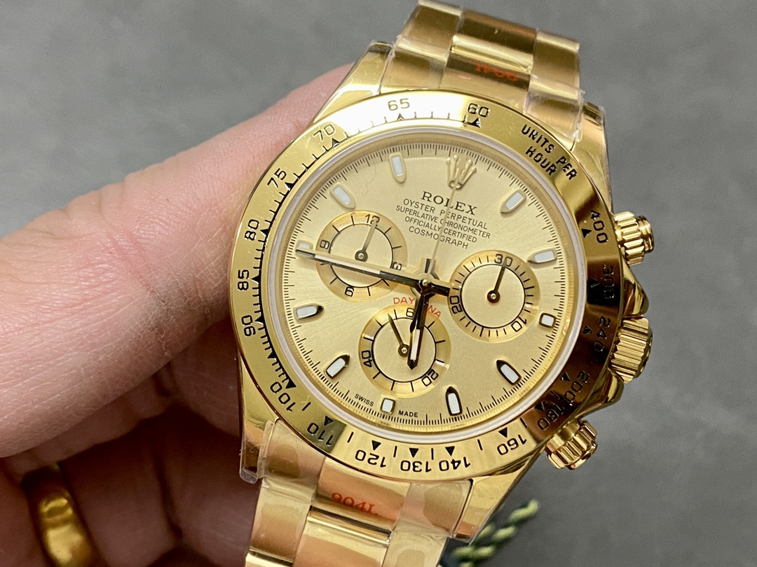 Rolex Daytona 116508 Yellow Gold Champagne Index Dial 40MM Mens Replica Watch