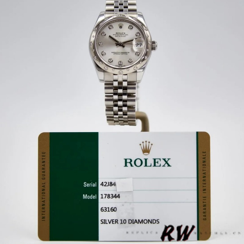 Rolex Datejust 178344 Stainless Steel Silver Diamond Dial 31MM Lady Replica Watch