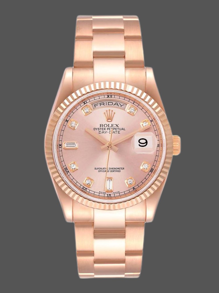 Rolex Day-Date 118235 Everose Gold Pink Diamond Dial 36mm Lady Replica Watch