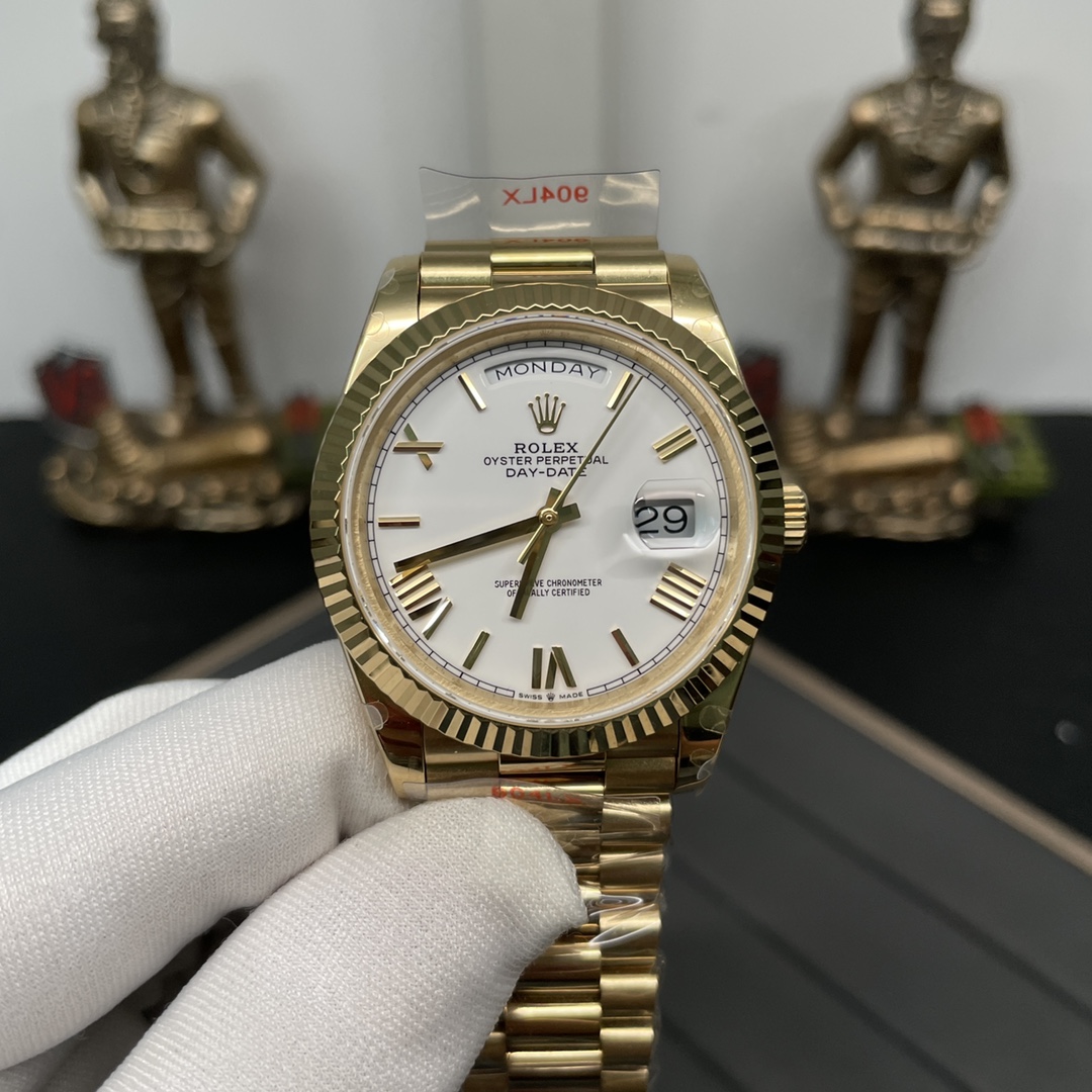 Rolex Day-Date 228238 White Roman Dial Fluted Bezel 40mm Mens Replica Watch