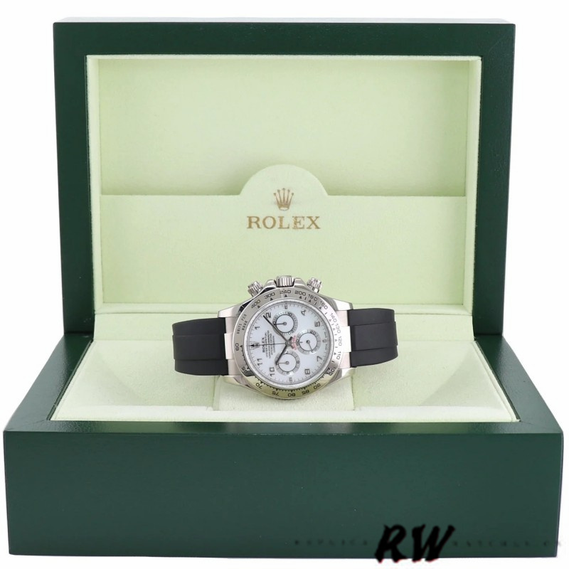 Rolex Daytona 116519 white Arabic dial Black Rubber strap 40mm Mens Replica Watch